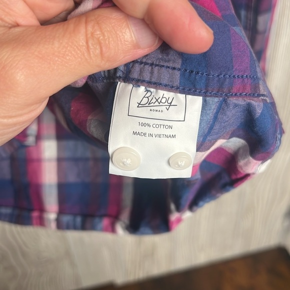 Bixby Shirt Mens Medium Slim Fit Multicolor Plaid Button Down Long Sleeve Pink - Picture 3 of 4